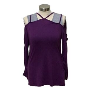 Purple long sleeve top with cold shoulder accent